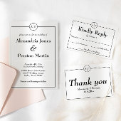 Zwart & Wit Monogram Foto Bruiloft Uitnodiging