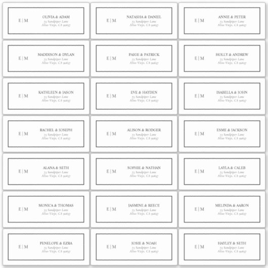 Zwart-wit monogram gastadres sticker (Voorkant)