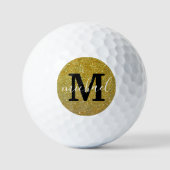 zwart-wit monogram gepersonaliseerd goud golfballen (Voorkant)