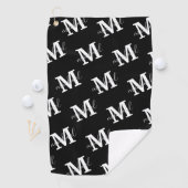 Zwart-wit monogram gepersonaliseerd patroon golfhanddoek (Insitu)