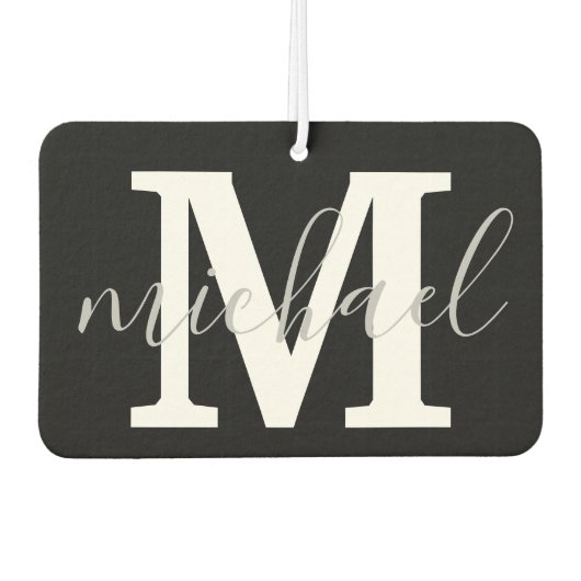 Zwart-wit monogram gepersonaliseerde chique luchtverfrisser (Voorkant)