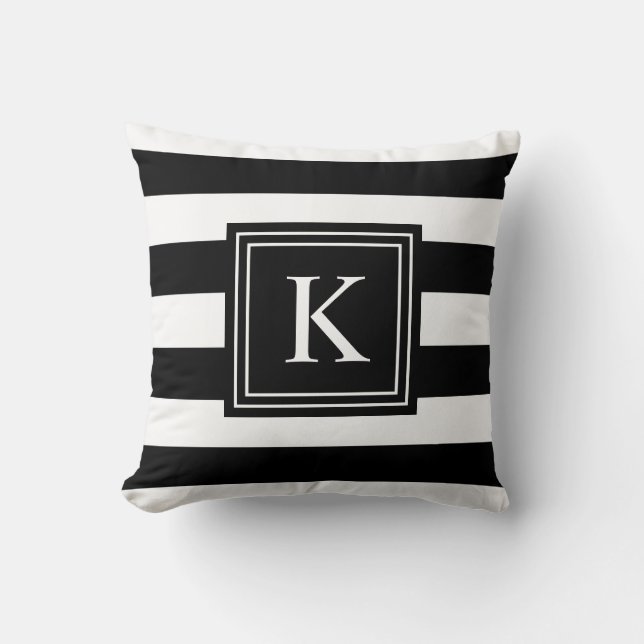 Zwart-wit monogram gestreept | SIERKUSSEN (Voorkant)