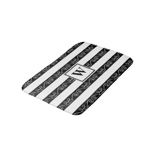 Zwart wit monogram gestript design badmat (Gekanteld)