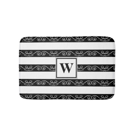 Zwart wit monogram gestript design badmat (Voorkant)
