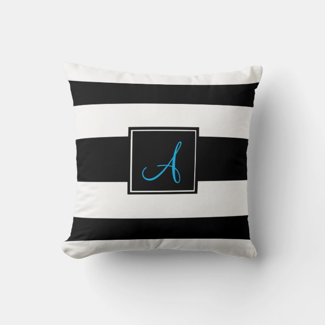 Zwart-wit monogram gestripte Pillow Kussen (Voorkant)
