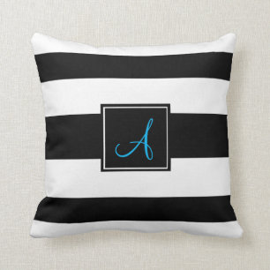 Zwart-wit monogram gestripte Pillow Kussen