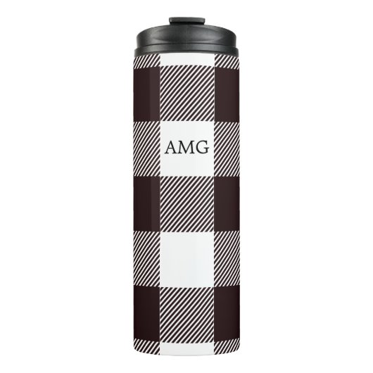 Zwart-wit monogram Gingham Pset Patroon Thermosbeker (Voorkant)