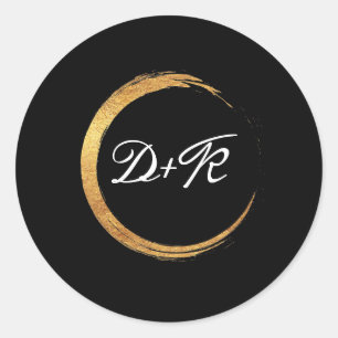 Zwart Wit Monogram Gouden Ring Initialen Minimal M Ronde Sticker