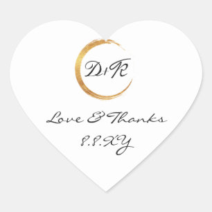Zwart Wit Monogram Gouden Ring Liefde & Bedankt Hart Sticker