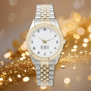 Zwart-wit Monogram Gouden Zilveren Tone Armband Horloge