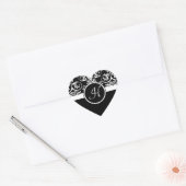 Zwart-wit Monogram Hart Damast Stickers (Envelop)