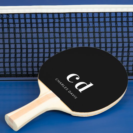 Zwart wit monogram initails naam minimalistisch tafeltennisbatje (Insitu)