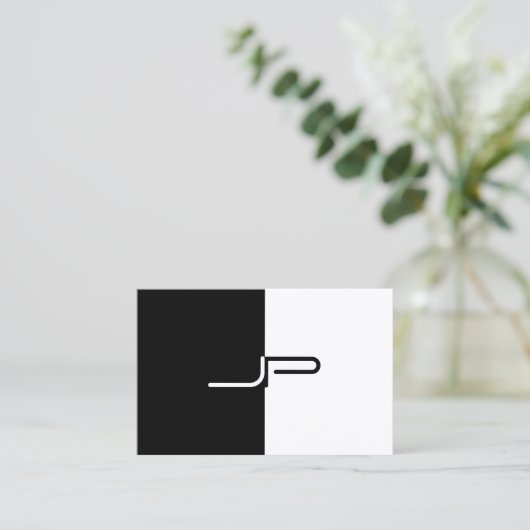 Zwart Wit Monogram Initiaal Elegant Modern Trendy Visitekaartje (Staand voorkant)