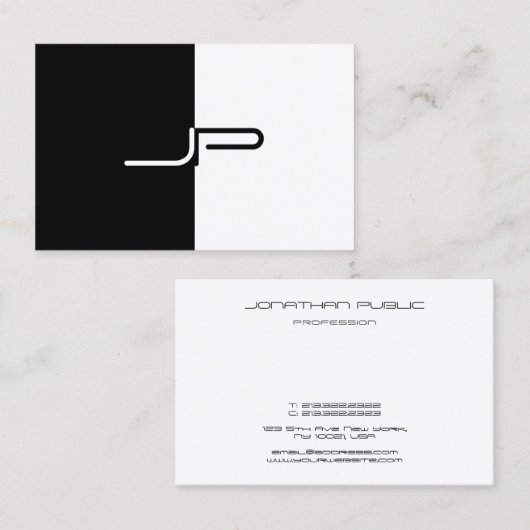 Zwart Wit Monogram Initiaal Elegant Modern Trendy Visitekaartje (Voorkant / Achterkant)