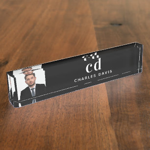Zwart wit monogram initiaal foto naambordje