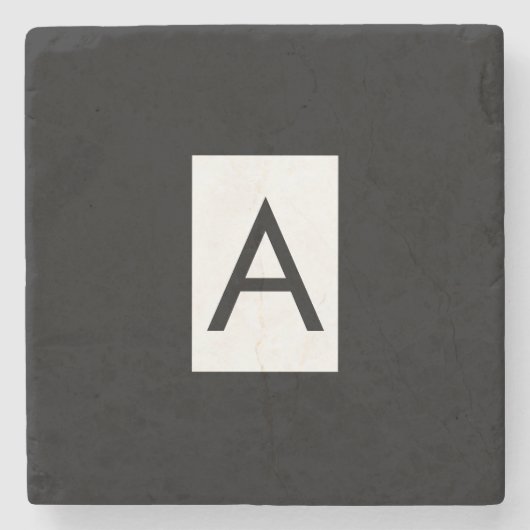 Zwart Wit Monogram Initiaal Letter Modern Plain Stenen Onderzetter (Voorkant)