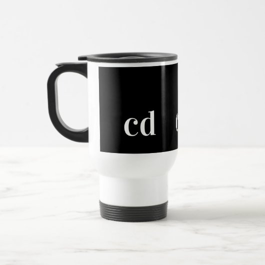 Zwart wit monogram initiaal modern aangepast reisbeker (Links)