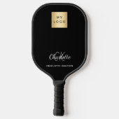 Zwart wit monogram initiaal naam bedrijf logo pickleball paddle (Achterkant)