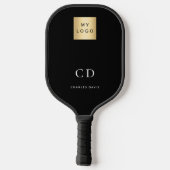Zwart wit monogram initiaal naam bedrijf logo pickleball paddle (Achterkant)
