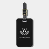 Zwart wit monogram initiaal naam klassiek bagagelabel (Voorkant verticaal)