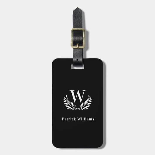 Zwart wit monogram initiaal naam klassiek bagagelabel (Voorkant verticaal)