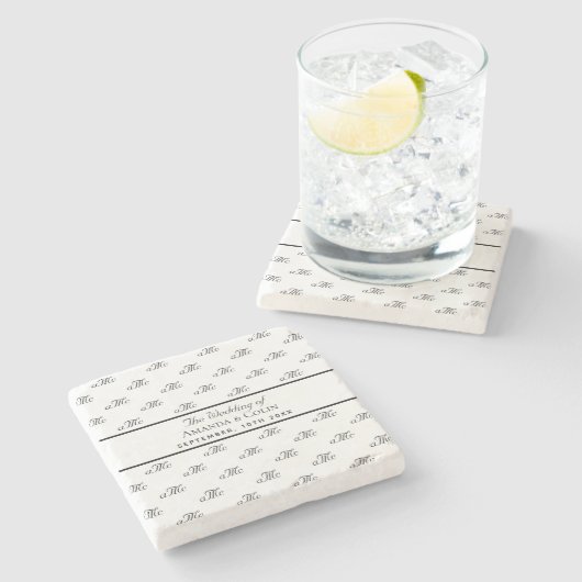 Zwart wit monogram initiaal trouw Save the Date Stenen Onderzetter (Zijkant)