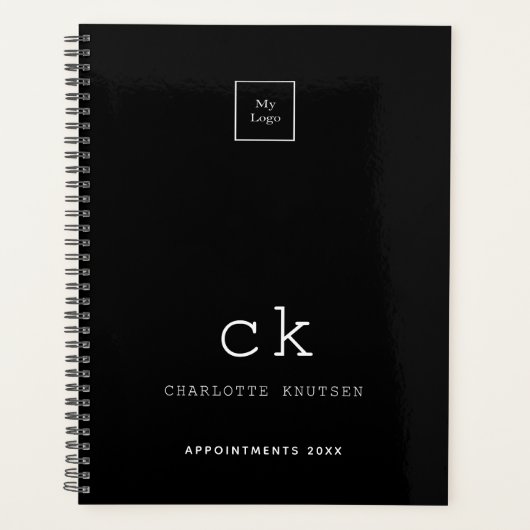 Zwart wit monogram initialen business 2026 planner (Voorkant)