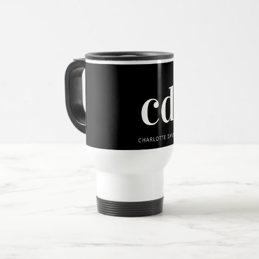 Zwart wit monogram initialen minimalistisch reisbeker (Voorkant links)