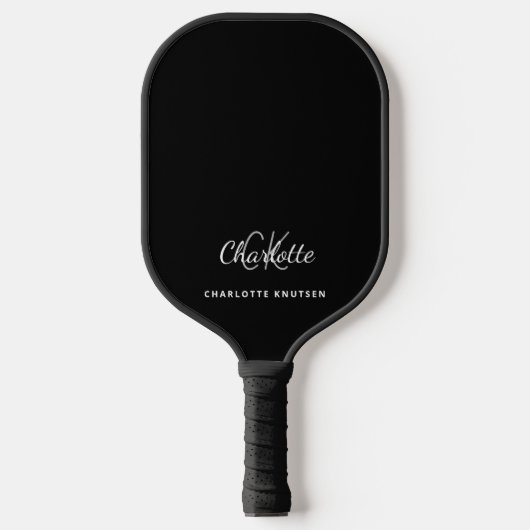 Zwart wit monogram initialen naam pickleball paddle (Voorkant)