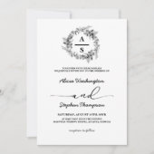 Zwart-wit monogram krans moderne bruiloft kaart (Voorkant)