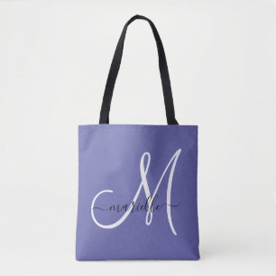 Zwart wit monogram Letter Script Name Periwinkle Draagtas