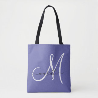 Zwart wit monogram Letter Script Name Periwinkle Draagtas