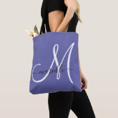Zwart wit monogram Letter Script Name Periwinkle Draagtas (Dichtbij)