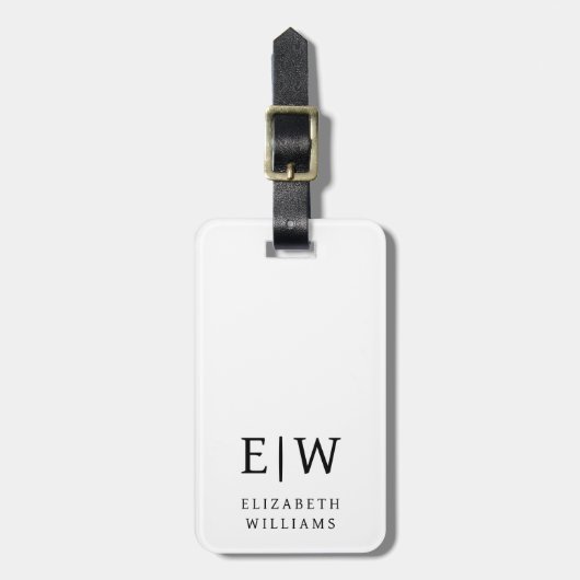 Zwart-wit monogram minimalistisch bagagelabel (Voorkant verticaal)