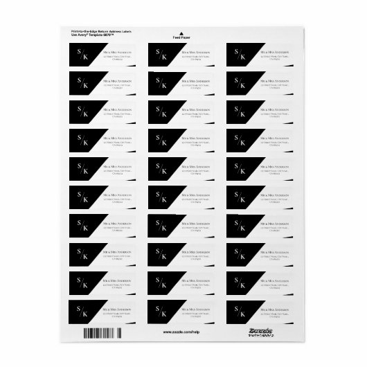Zwart Wit Monogram Minimalistisch Bruiloft Adres Etiket (Full Sheet)