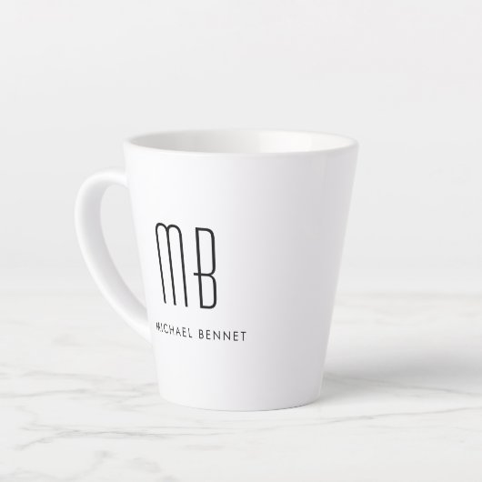 Zwart-wit monogram - minimalistisch latte mok (Linkerhoek)