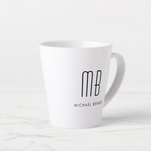 Zwart-wit monogram - minimalistisch latte mok (Rechterhoek)
