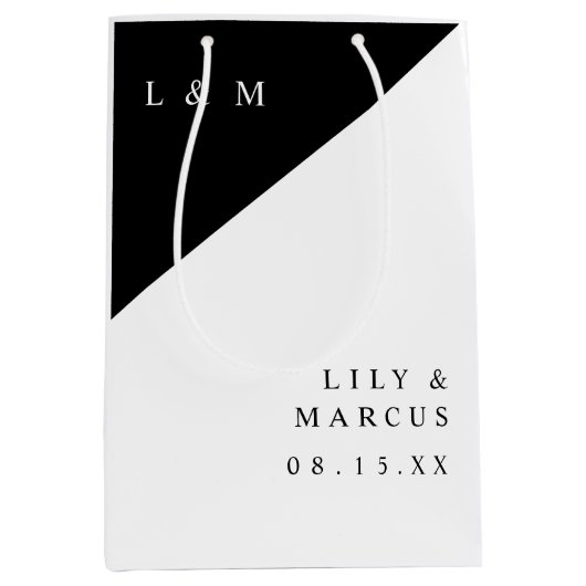 Zwart-wit monogram minimalistische bruiloft medium cadeauzakje (Voorkant)
