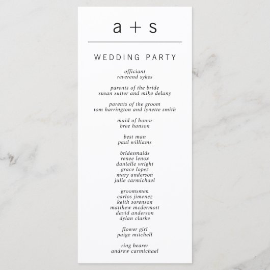 Zwart-wit monogram Modern minimalistisch huwelijk Programma (Achterkant)