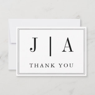 Zwart-wit monogram Modern Simple Wedding Bedankkaart