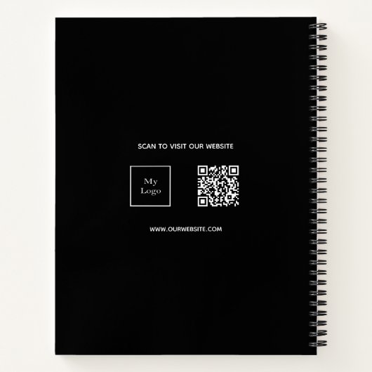 Zwart wit monogram naam logo QR code business Notitieboek (Achterkant)