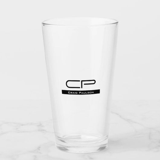Zwart Wit Monogram Naam Modern Eenvoudig Glas (Voorkant)