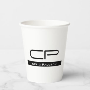 Zwart Wit Monogram Naam Modern Eenvoudig Papieren Bekers
