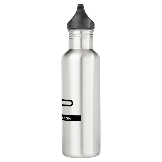 Zwart Wit Monogram Naam Modern Eenvoudig Waterfles (Rechts)