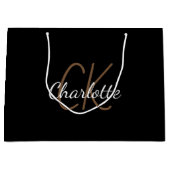 Zwart wit monogram naam script modern elegant groot cadeauzakje (Voorkant)