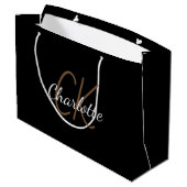 Zwart wit monogram naam script modern elegant groot cadeauzakje (Achterkant Gekanteld)