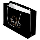 Zwart wit monogram naam script modern elegant groot cadeauzakje (Voorkant Gekanteld)
