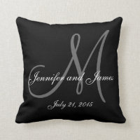 Zwart Wit Monogram Namen Huwelijk Keepsake Kussen