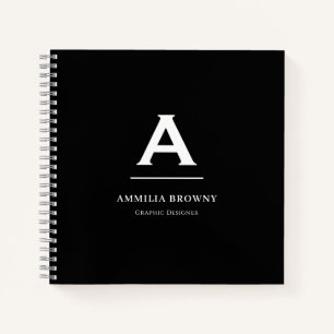 Zwart-wit monogram Notitieboek Minimalistische o