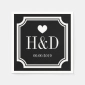 Zwart-wit monogram papieren servetten voor bruilof (Voorkant)